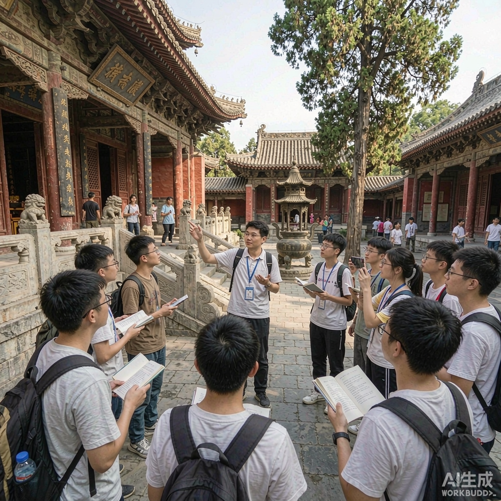 学生在古寺研学